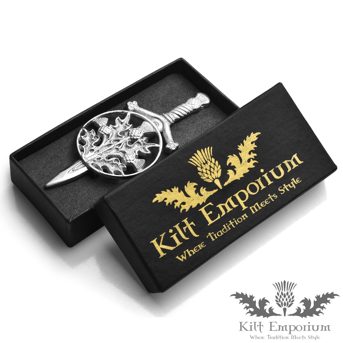 Kilt Emporium Trinity Thistle Large Kilt Pin Rust Free Brass Scottish Emblem - 4 Inches
