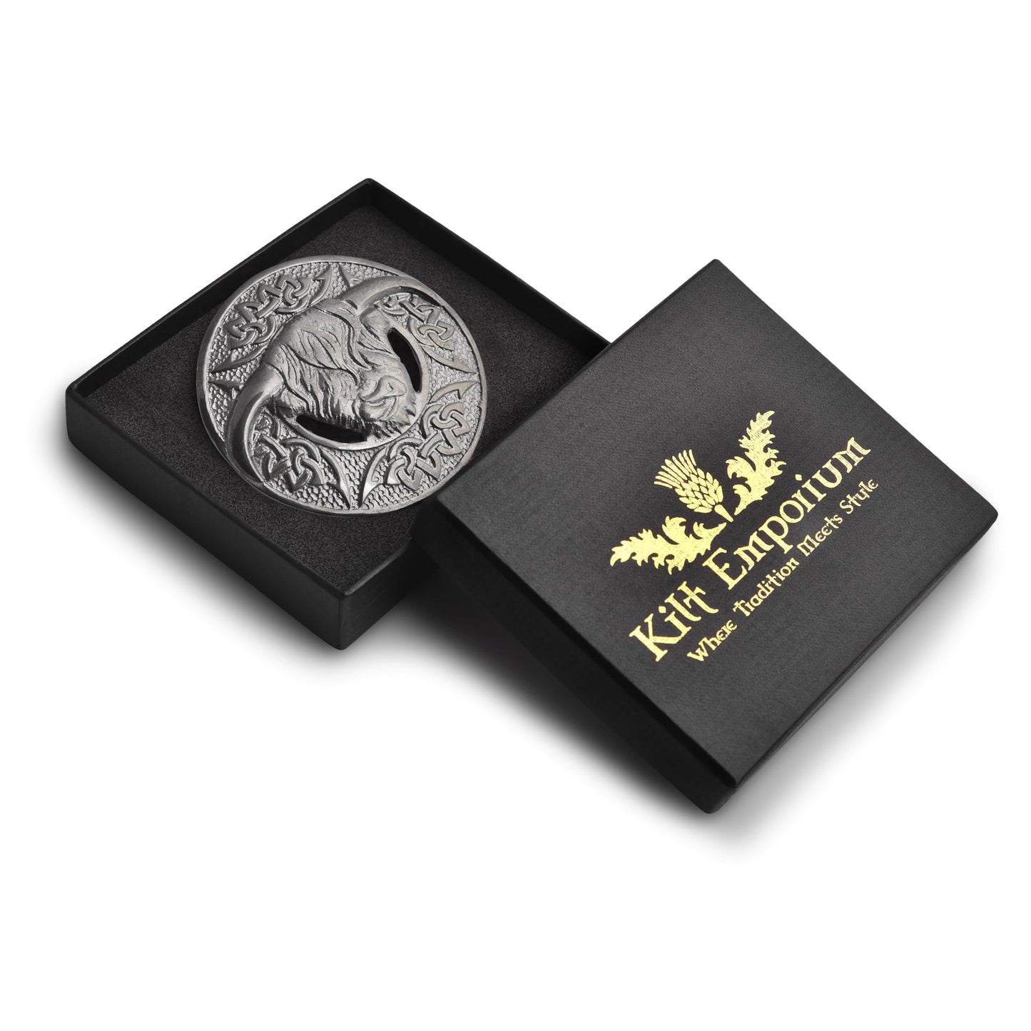 Kilt Emporium Scottish Highland Cow Kilt Brooch Pin – 3" Brass