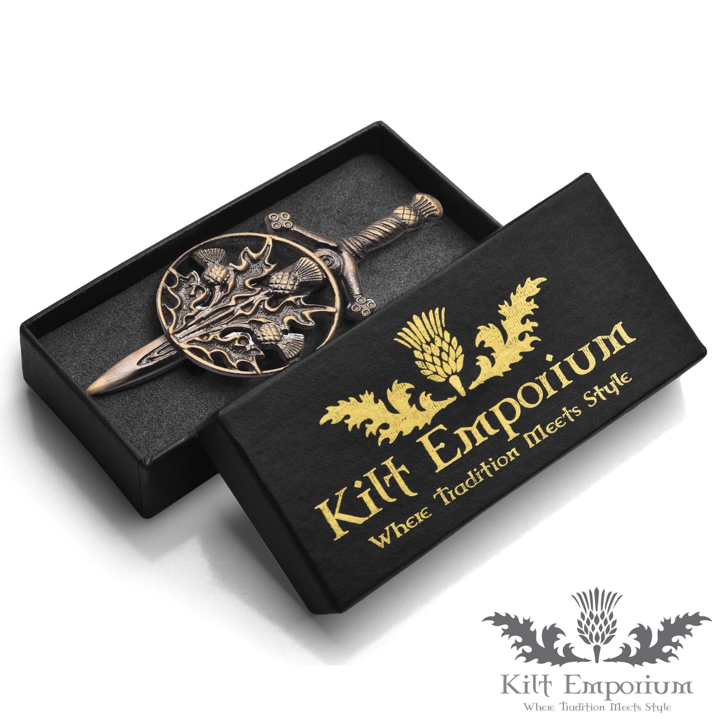 Kilt Emporium Trinity Thistle Large Kilt Pin Rust Free Brass Scottish Emblem - 4 Inches