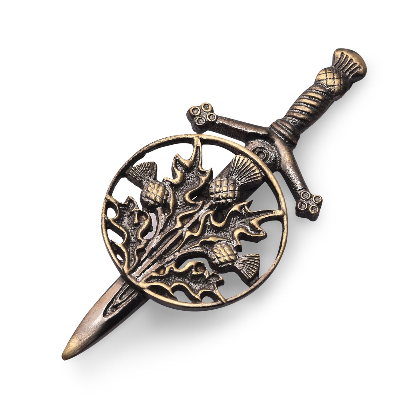 Kilt Emporium Trinity Thistle Large Kilt Pin Rust Free Brass Scottish Emblem - 4 Inches