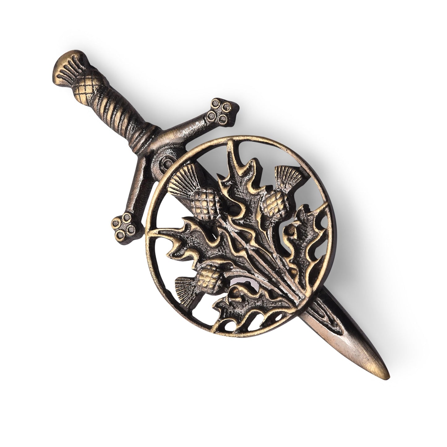 Kilt Emporium Trinity Thistle Large Kilt Pin Rust Free Brass Scottish Emblem - 4 Inches