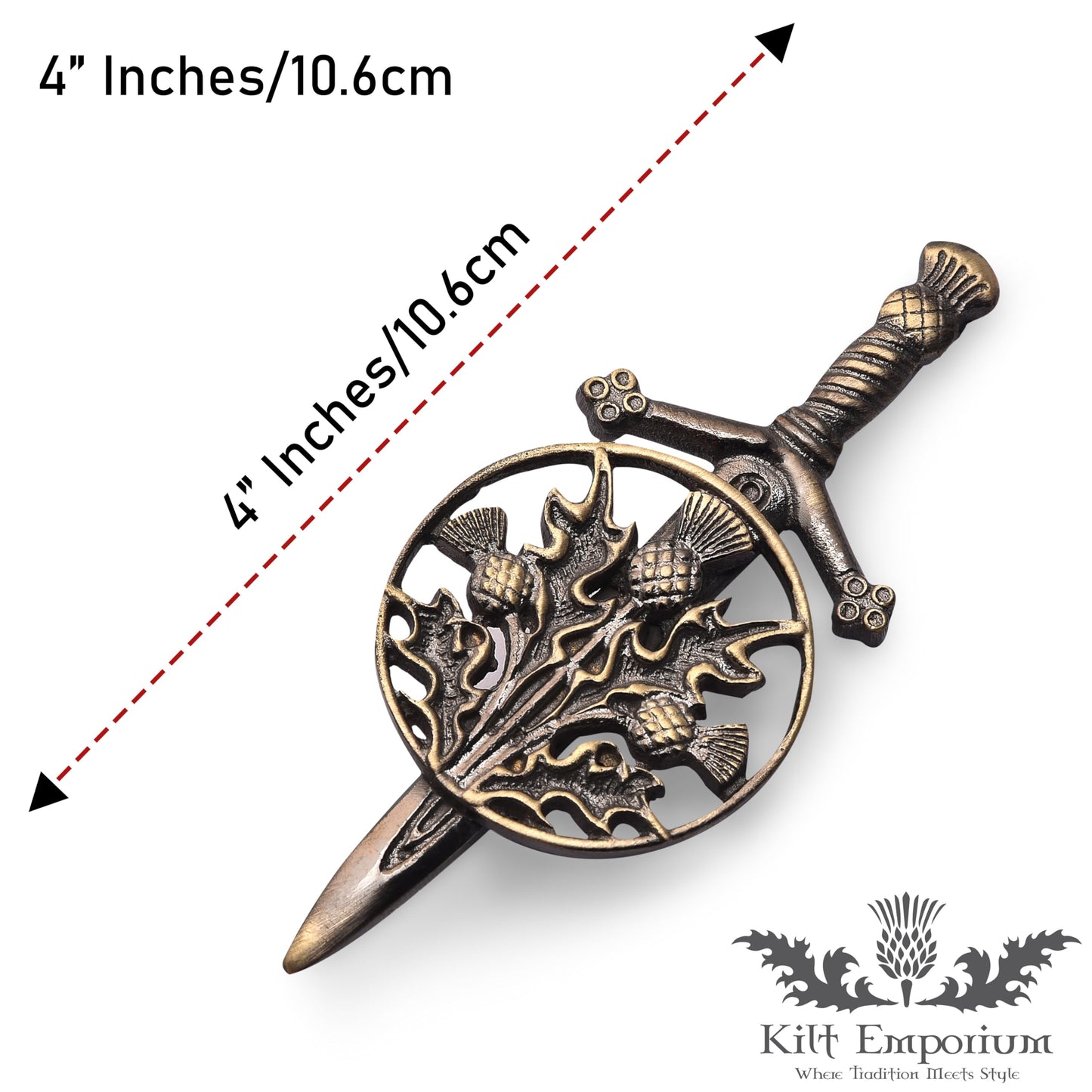 Kilt Emporium Trinity Thistle Large Kilt Pin Rust Free Brass Scottish Emblem - 4 Inches
