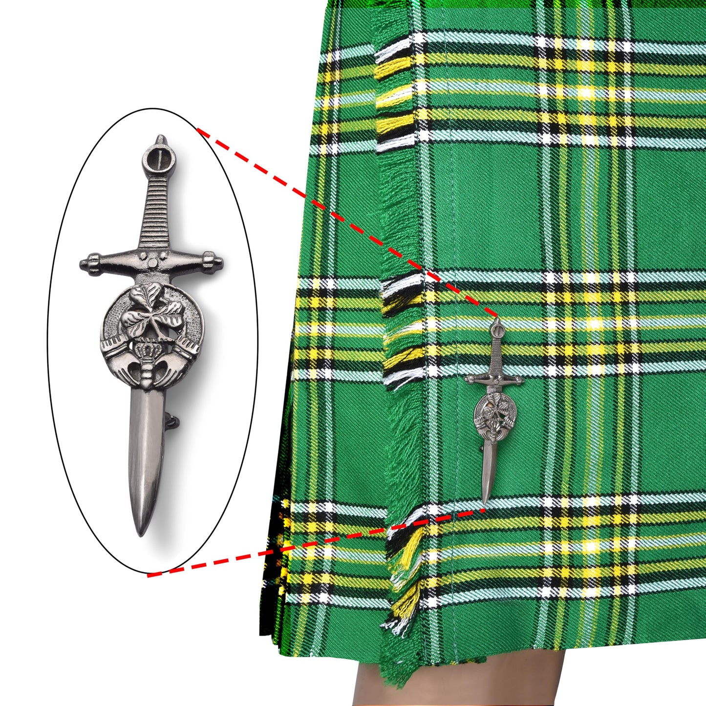 Kilt Emporium Irish Shamrock Claddagh Celtic Knot Kilt Pin Saint Patricks Day Gift - 4 Inch