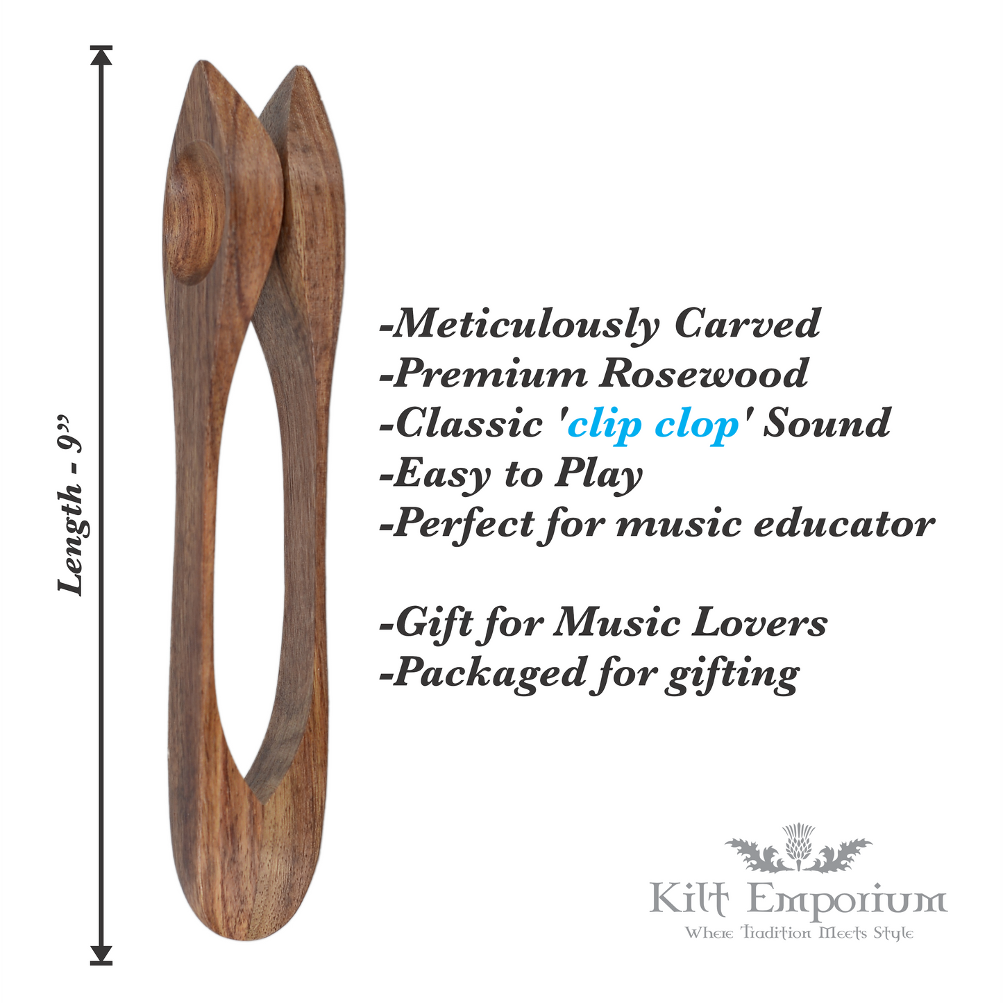 Kilt Emporium Rosewood Musical Spoons - Irish Celtic Sound, 9"
