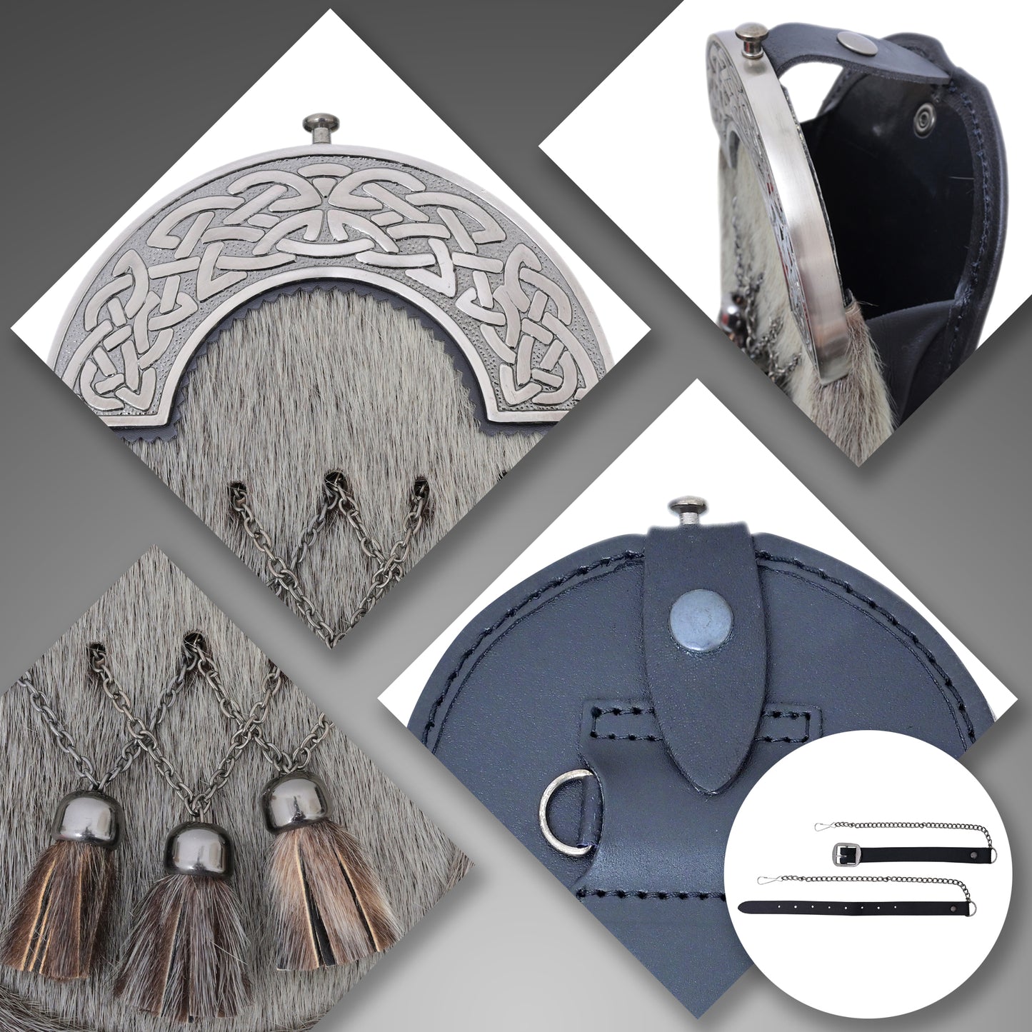 Kilt Emporium Celtic Knot Cantle Brown Sporran - Premium Full Dress Men's Kilt Accessory