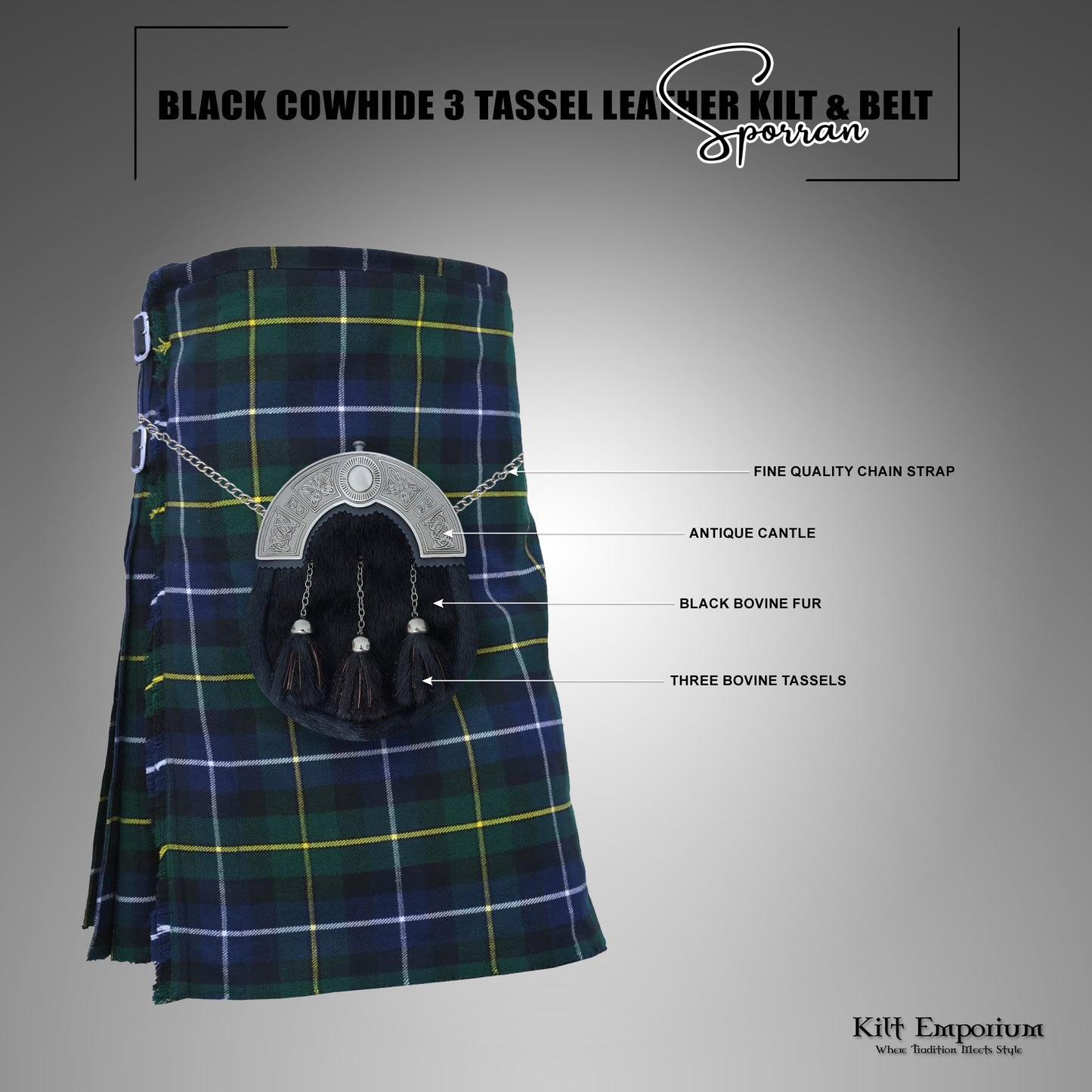Celtic Knot Cantle Black Sporran – Premium Men’s Full Dress Kilt Accessory