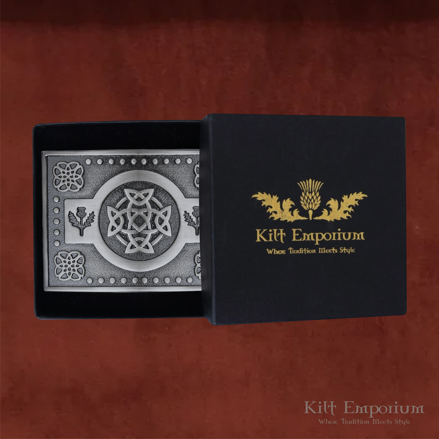 Kilt Emporium Celtic Knot Kilt Belt Buckle - Solid Brass with Intricate Design