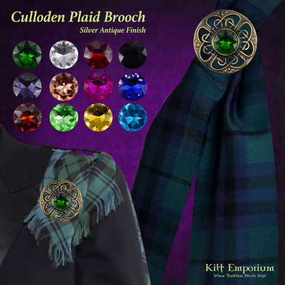 Kilt Emporium Culloden Plaid Brooch – Celtic Kilt Pin with Gemstones, 3" Diameter