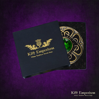 Kilt Emporium Culloden Plaid Brooch – Celtic Kilt Pin with Gemstones, 3" Diameter