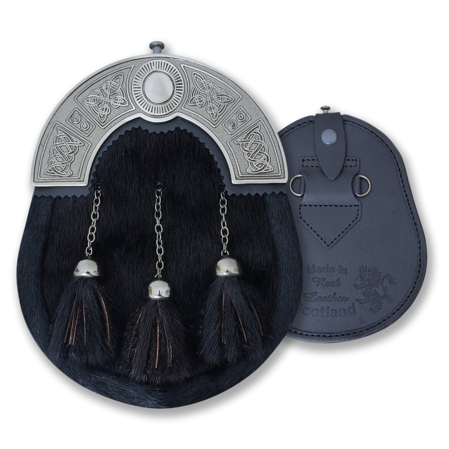 Celtic Knot Cantle Black Sporran – Premium Men’s Full Dress Kilt Accessory