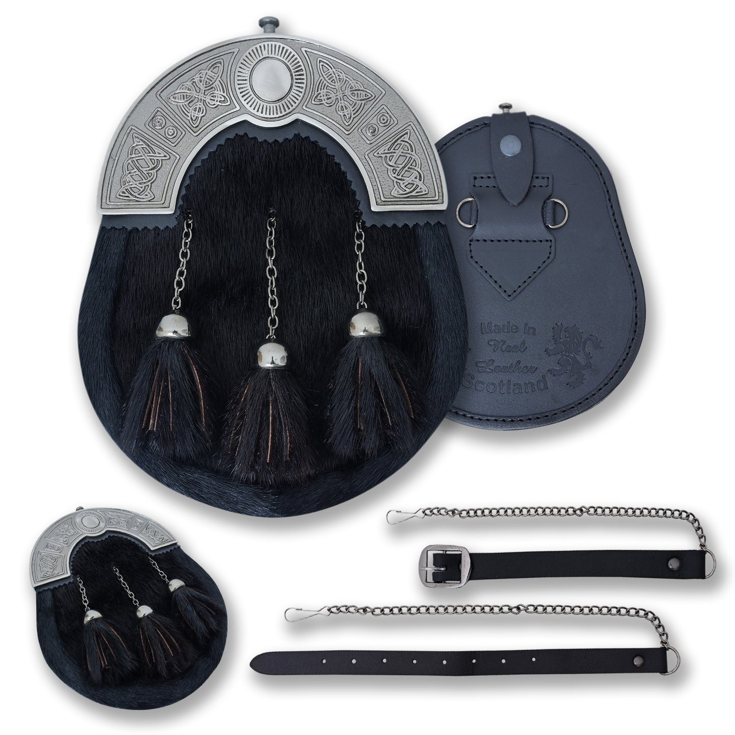 Celtic Knot Cantle Black Sporran – Premium Men’s Full Dress Kilt Accessory