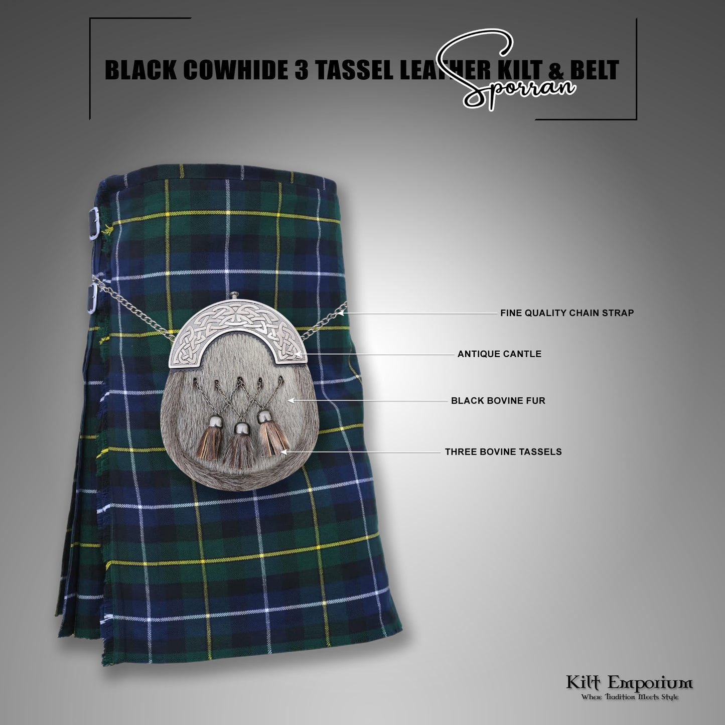 Kilt Emporium Celtic Knot Cantle Brown Sporran - Premium Full Dress Men's Kilt Accessory