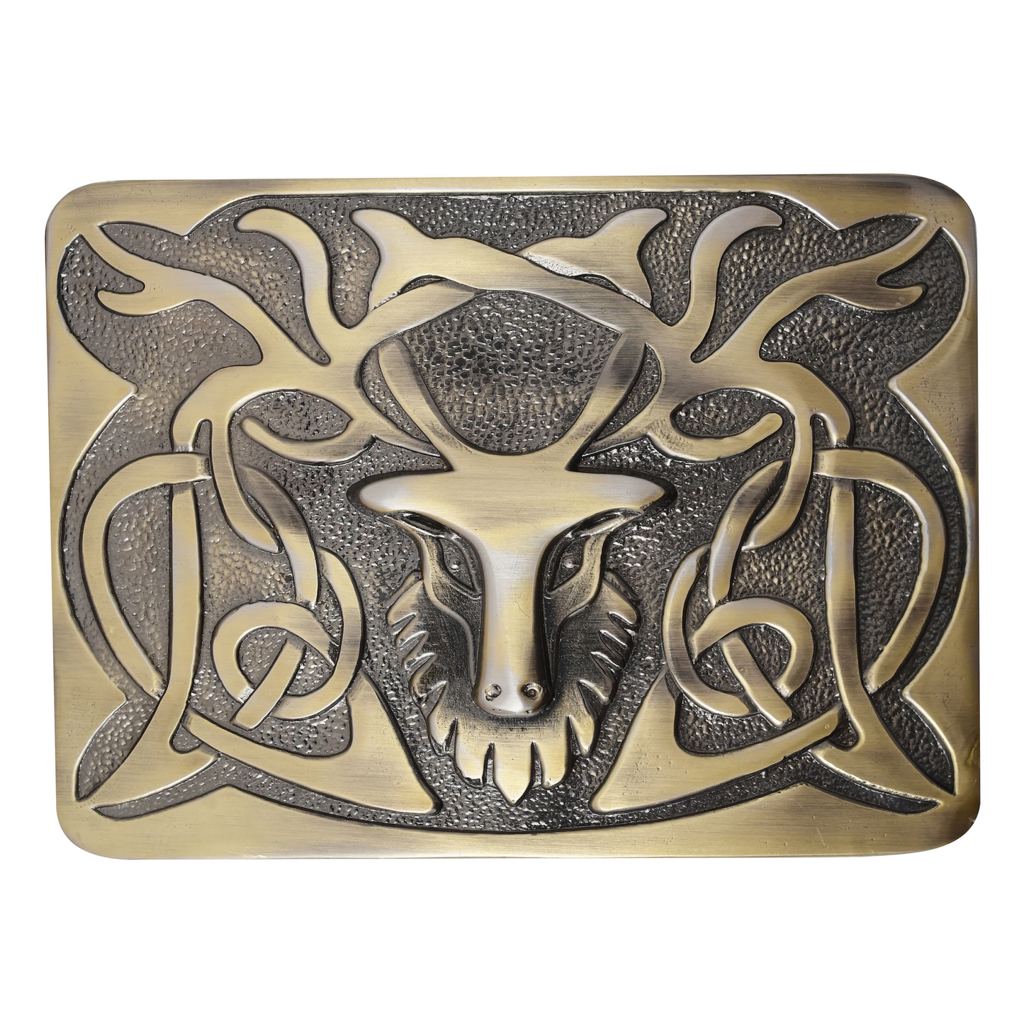 Kilt Emporium Scottish Stag Kilt Belt Buckle – Solid Brass, Traditional Celtic Design