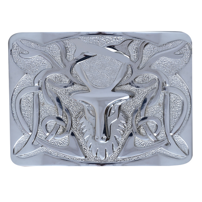Kilt Emporium Scottish Stag Kilt Belt Buckle – Solid Brass, Traditional Celtic Design