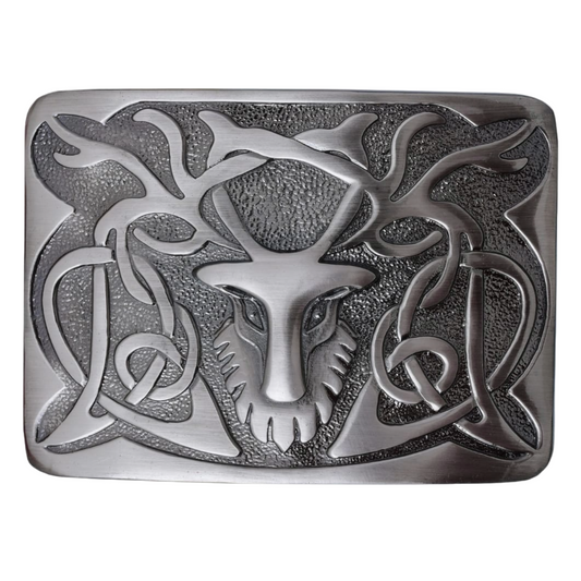 Kilt Emporium Scottish Stag Kilt Belt Buckle – Solid Brass, Traditional Celtic Design