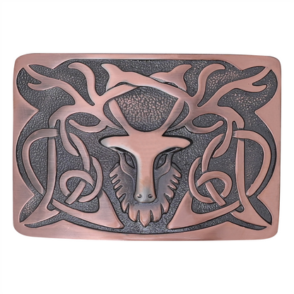 Kilt Emporium Scottish Stag Kilt Belt Buckle – Solid Brass, Traditional Celtic Design