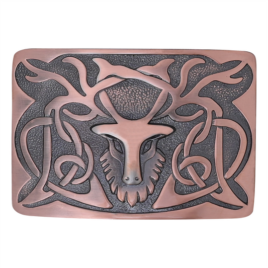 Kilt Emporium Scottish Stag Kilt Belt Buckle – Solid Brass, Traditional Celtic Design
