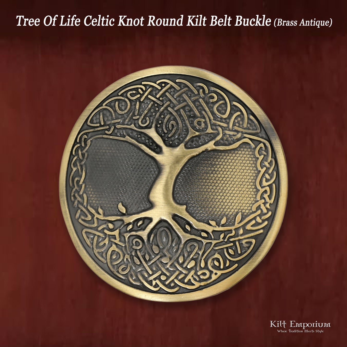 Kilt Emporium Tree of Life Celtic Kilt Belt Buckle - Round Brass Design