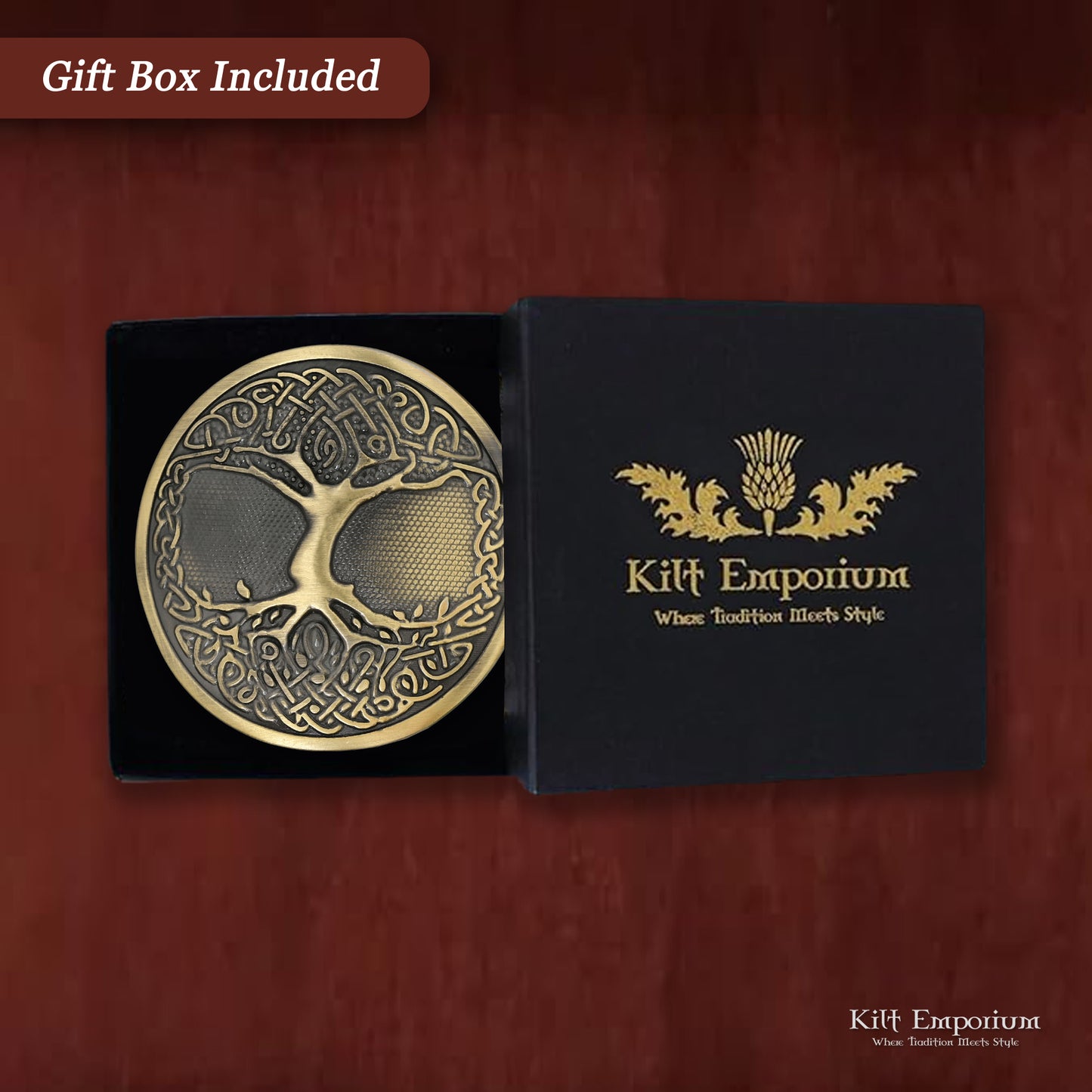 Kilt Emporium Tree of Life Celtic Kilt Belt Buckle - Round Brass Design
