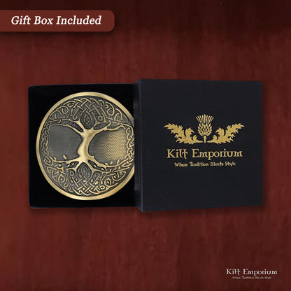 Kilt Emporium Tree of Life Celtic Kilt Belt Buckle - Round Brass Design