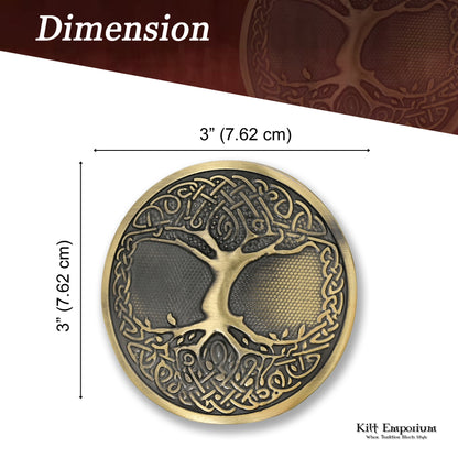 Kilt Emporium Tree of Life Celtic Kilt Belt Buckle - Round Brass Design