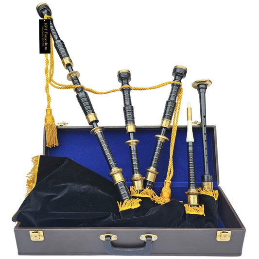 Bagpipes in Black Finish with Engraved Mounts - Complete Set with Accessories and Hard Case - By Kilt Emporium